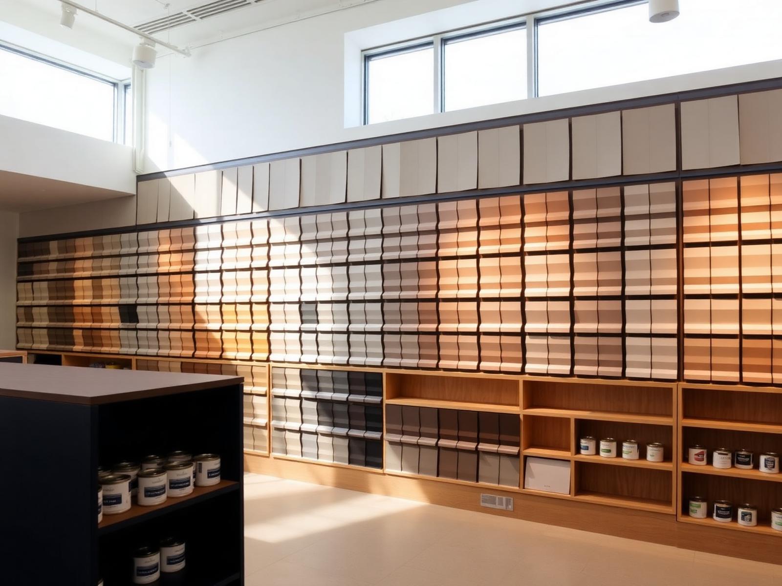 Стена с цветови мостри в шоурума на Benjamin Moore София
